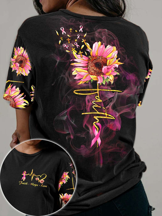 Faith Sunflower Breast Cancer - Breast Cancer Awareness All Over T-shirt and Hoodie 0822