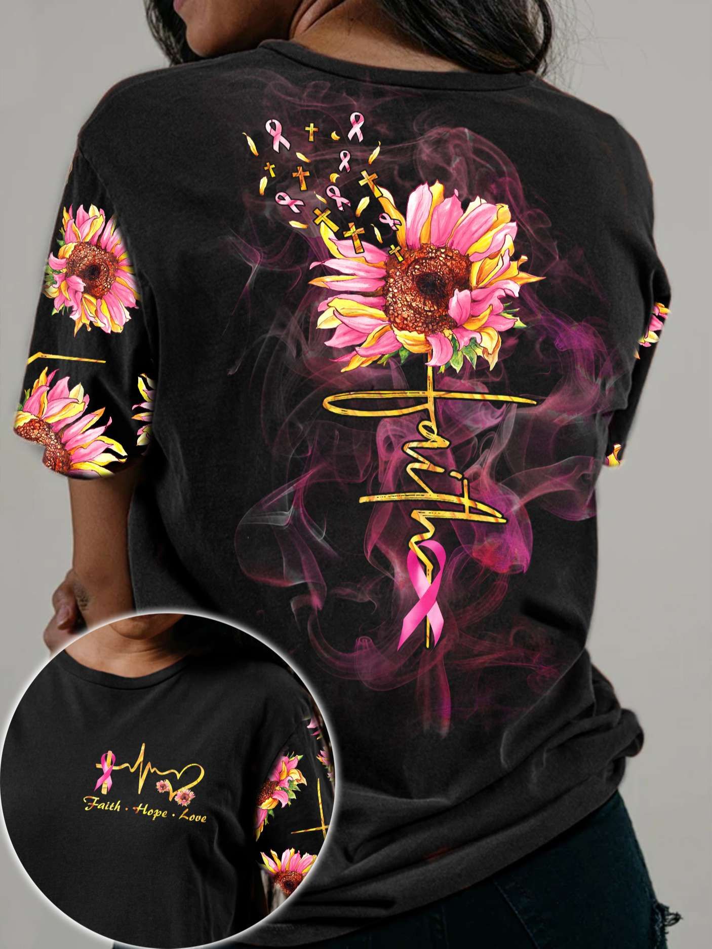 Faith Sunflower Breast Cancer - Breast Cancer Awareness All Over T-shirt and Hoodie 0822