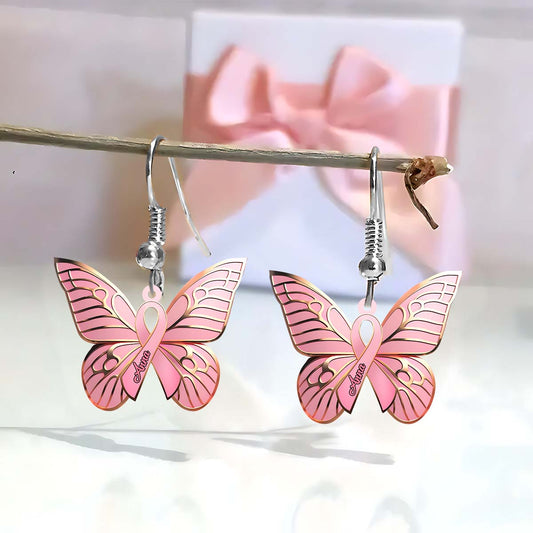 Hope Butterfly - Personalized Breast Cancer Awareness Earrings