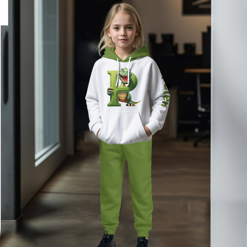 Dinosaur Letter Alphabet - Personalized Kid Hoodie & Kid Jogger Sweatpants
