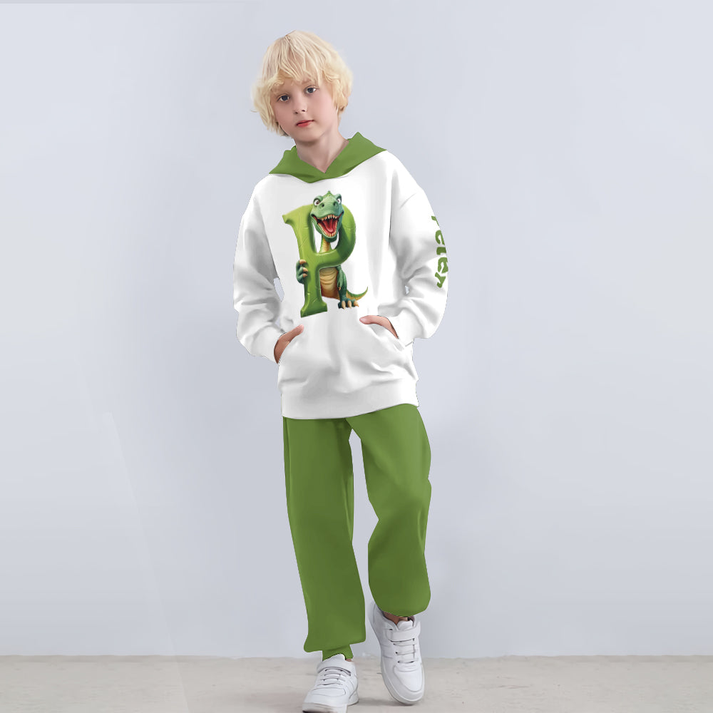 Dinosaur Letter Alphabet - Personalized Kid Hoodie & Kid Jogger Sweatpants