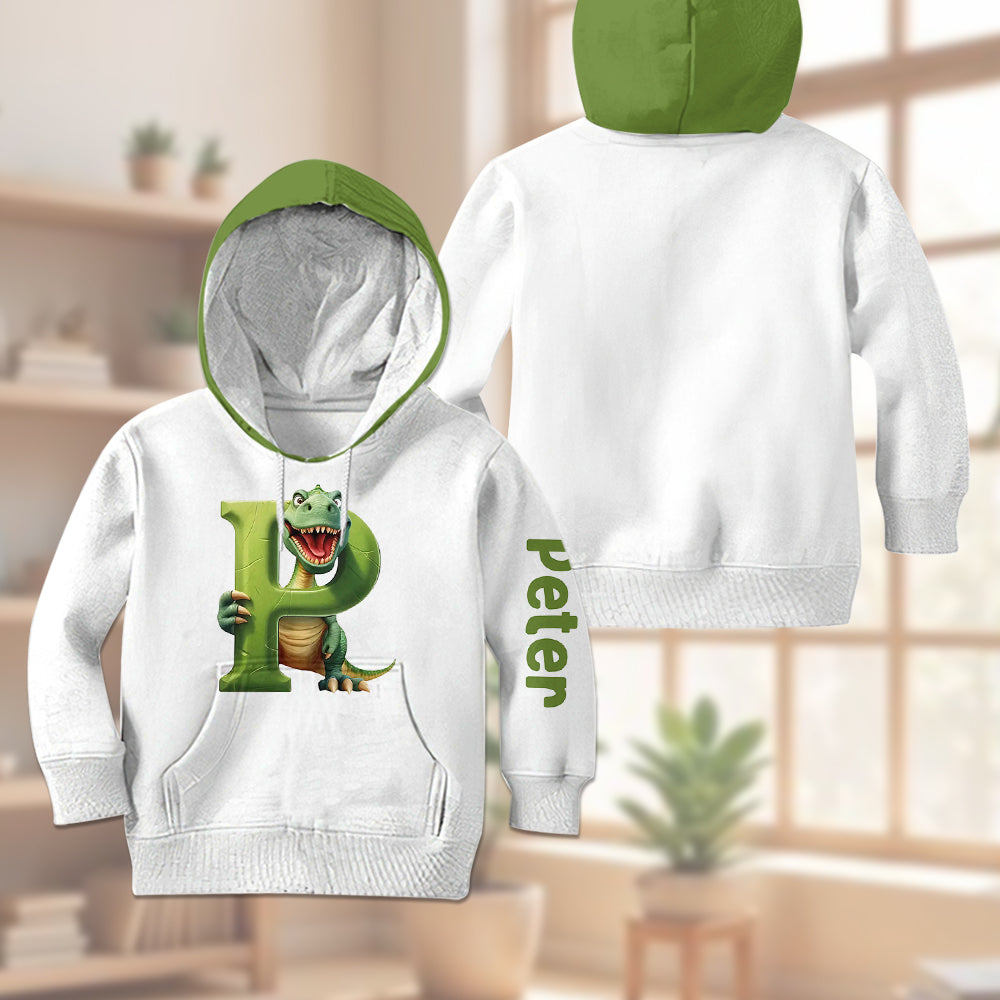 Dinosaur Letter Alphabet - Personalized Kid Hoodie & Kid Jogger Sweatpants
