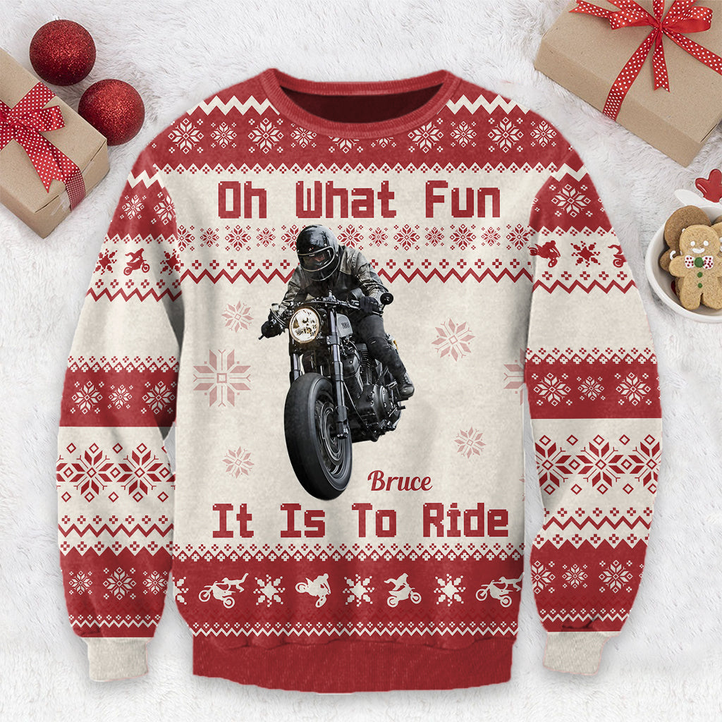 Oh What Fun It Is To Ride - Personalized Biker Ugly Sweater