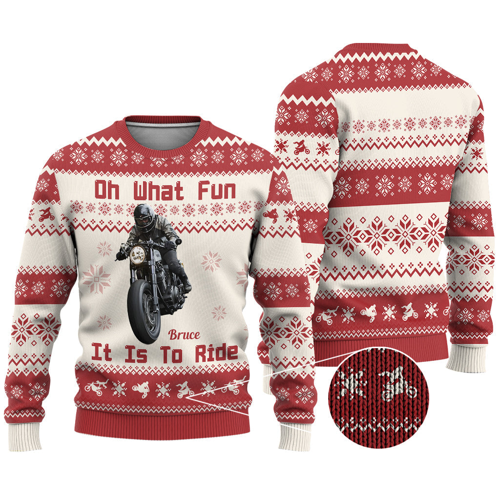 Oh What Fun It Is To Ride - Personalized Biker Ugly Sweater