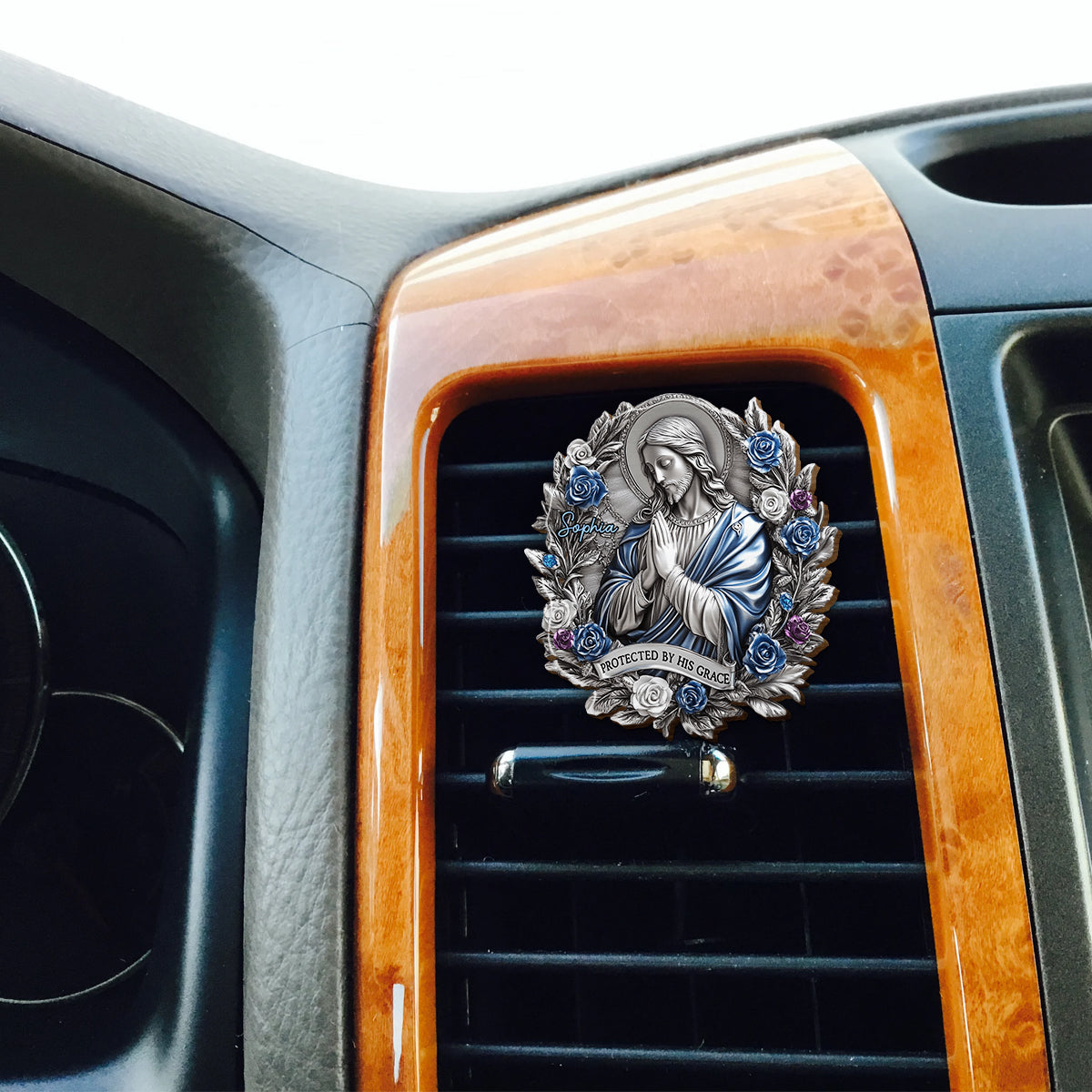 Protected By His Grace - Personalized Christian Shaped Car Visor Clip