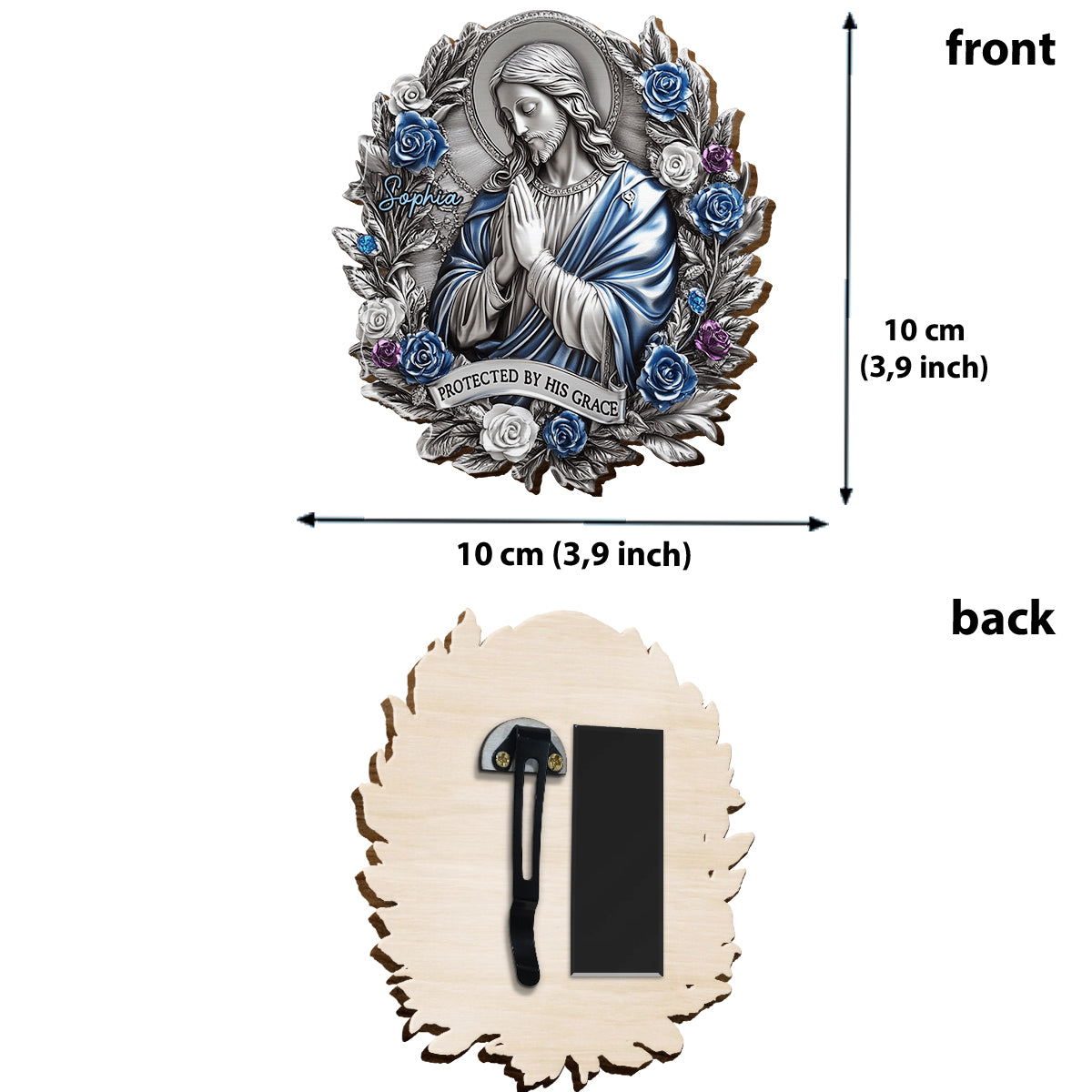 Protected By His Grace - Personalized Christian Shaped Car Visor Clip