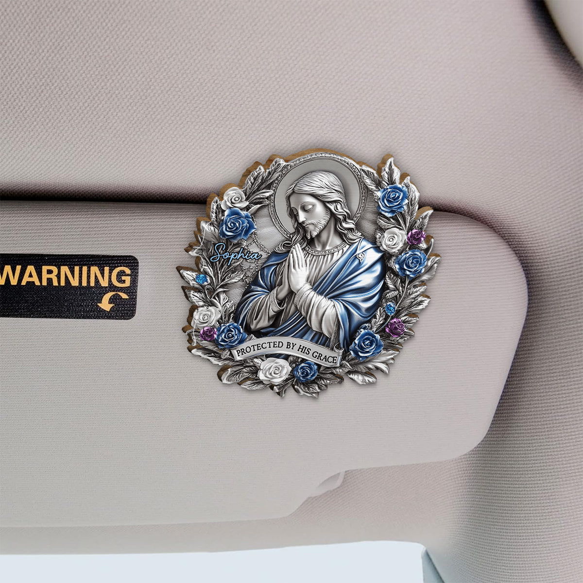 Protected By His Grace - Personalized Christian Shaped Car Visor Clip