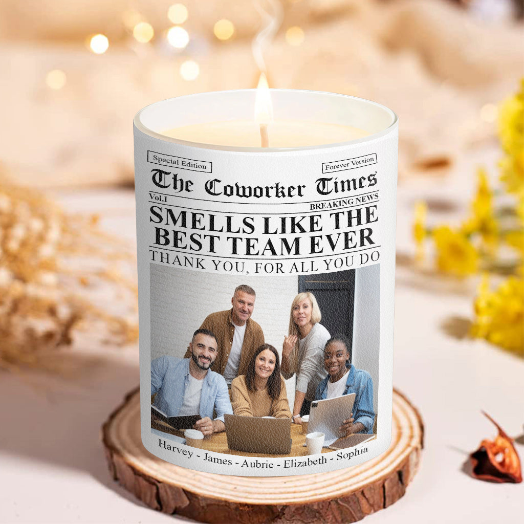 The Co-worker Times Best Team Ever - Personalized Colleague Candle With Wooden Lid