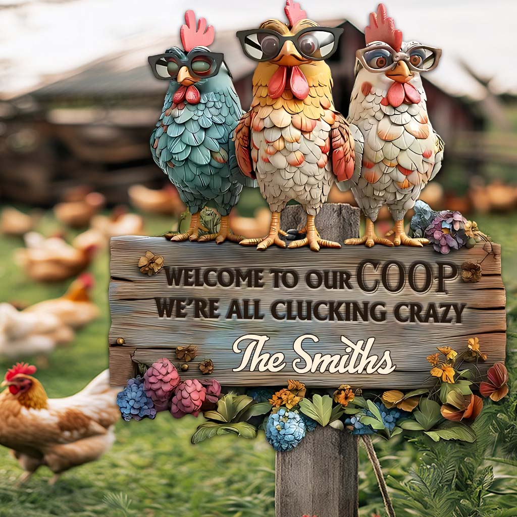 Welcome To Our Coop - Personalized Chicken Cut Metal Sign