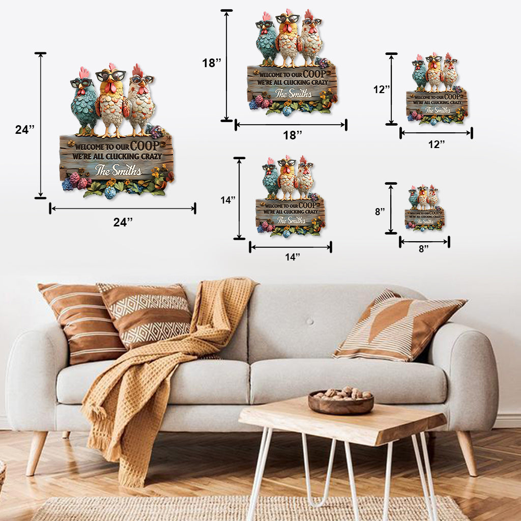Welcome To Our Coop - Personalized Chicken Cut Metal Sign