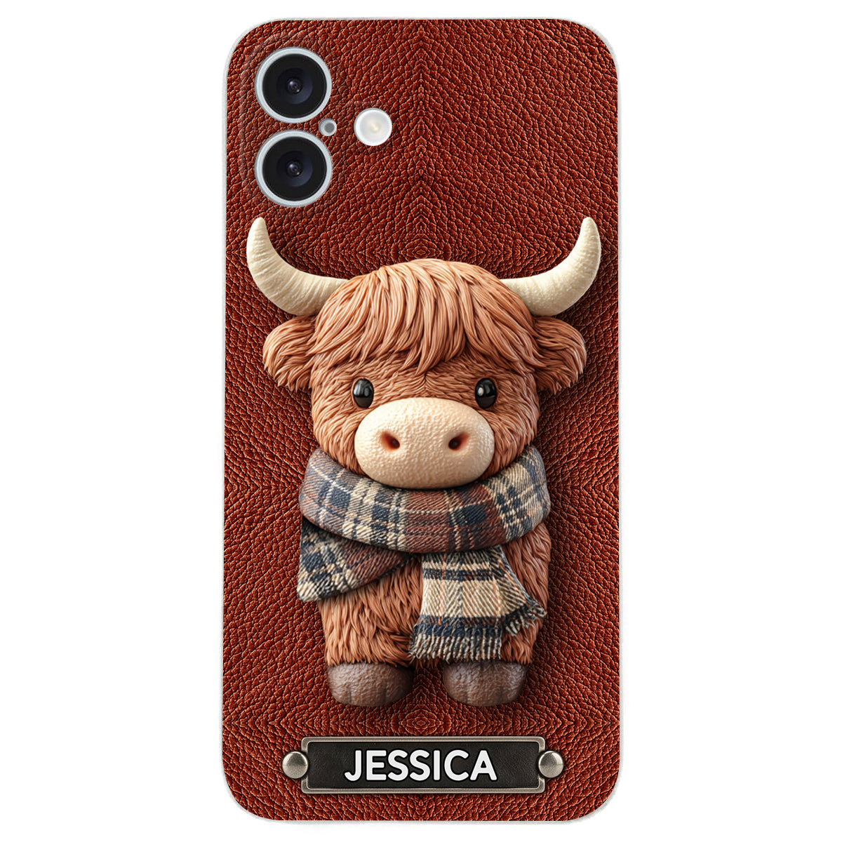 Adorable Highland Cow - Personalized Highland Cow Leather Phone Case