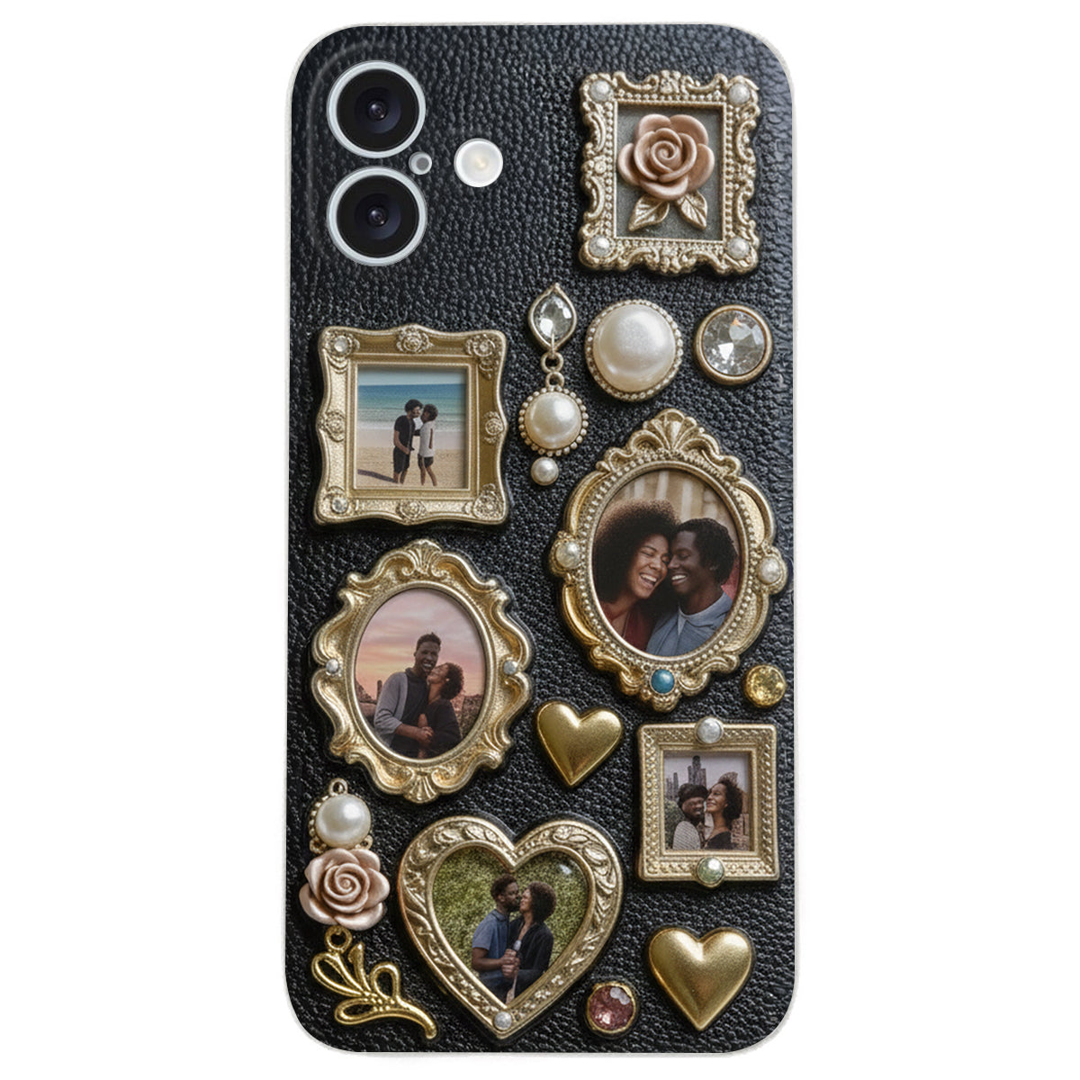 Couple Photo Frame Unique Gift - Personalized Couple Leather Phone Case