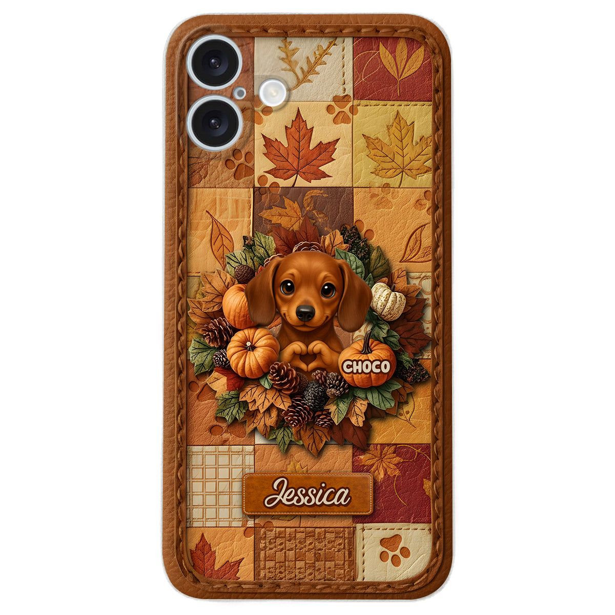 Welcome Fall - Personalized Dog Leather Phone Case