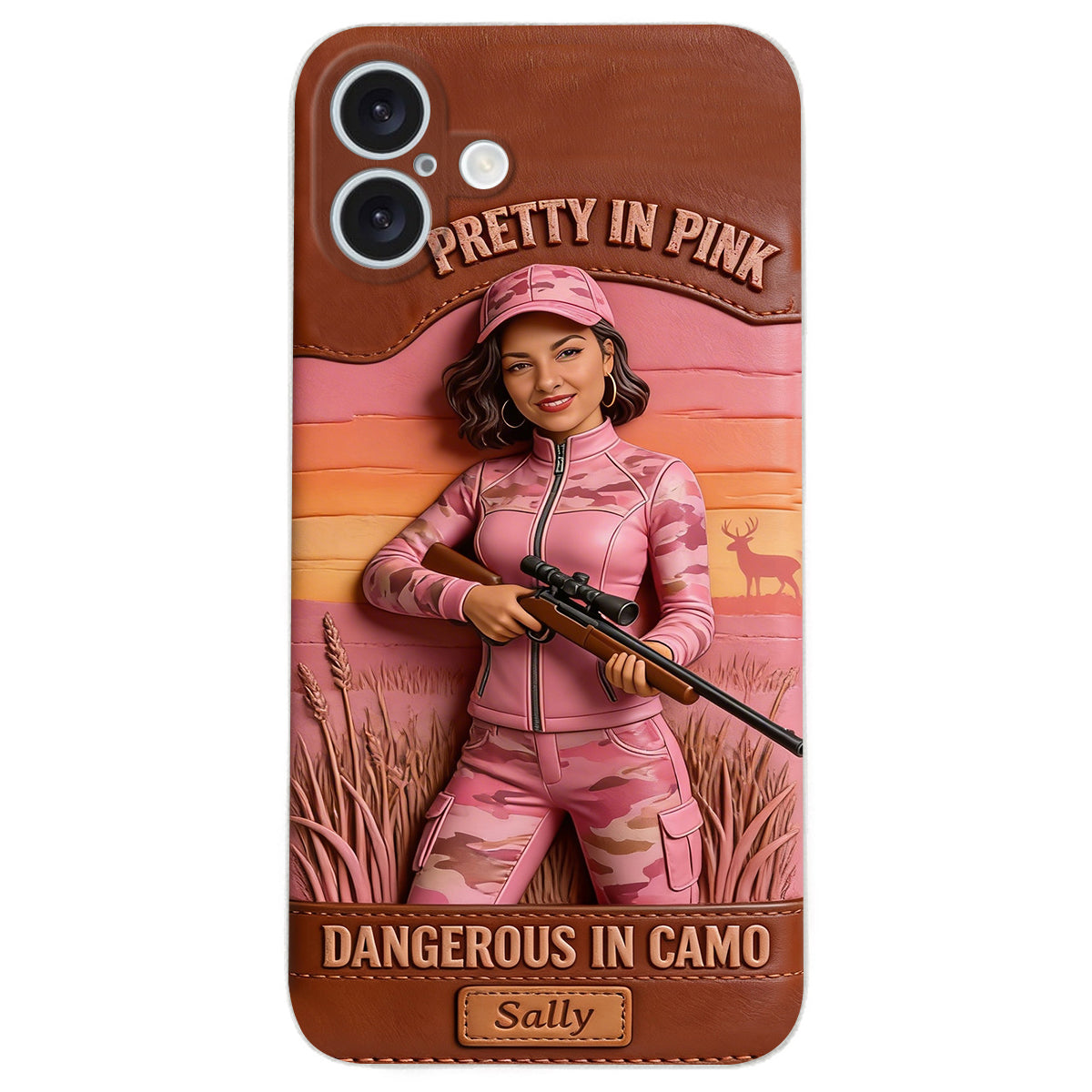 Custom Any Photo Dangerous In Camo - Personalized Hunting Leather Phone Case