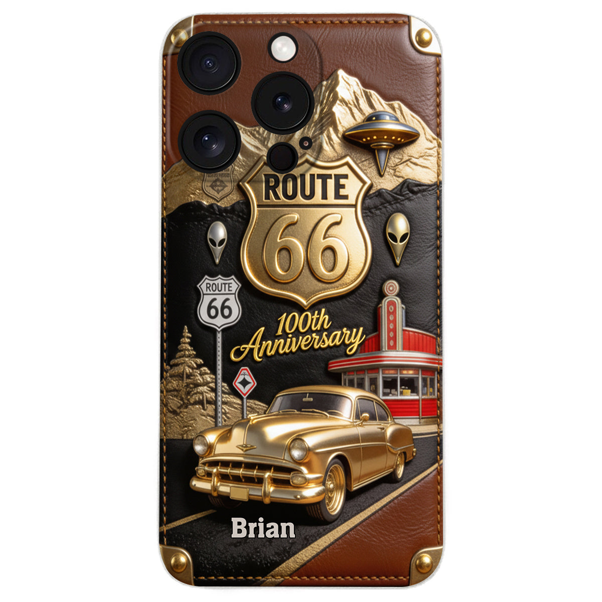 Route 66 100th Anniversary - Personalized Car Lover Leather Phone Case