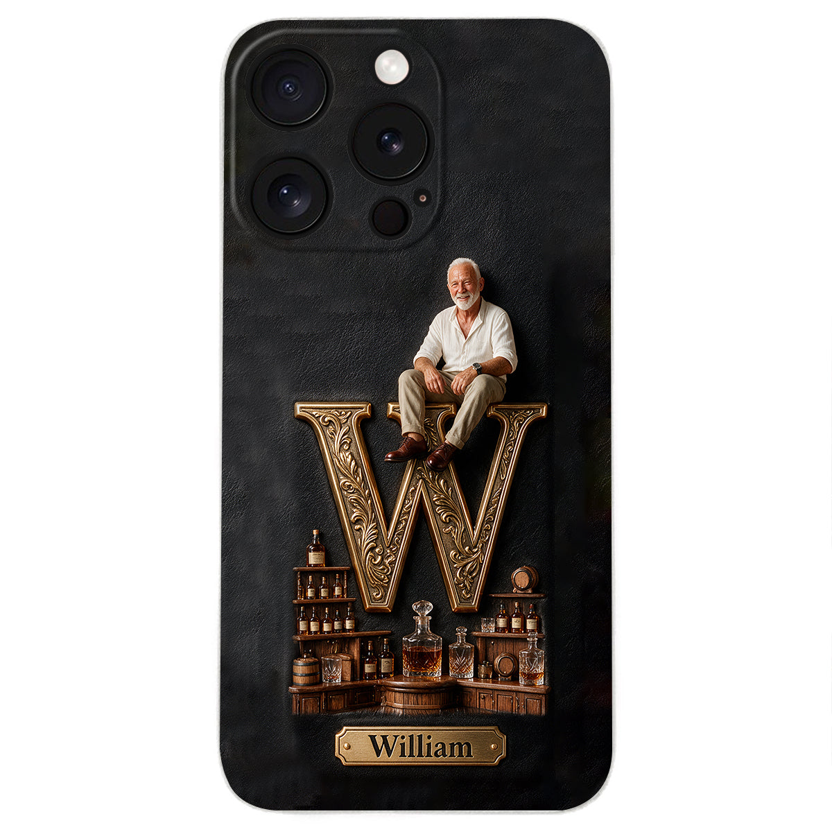 Alphabet Initial For Whiskey, Bourbon... Lovers - Personalized Whisky 3D Embossed Leather Phone Case