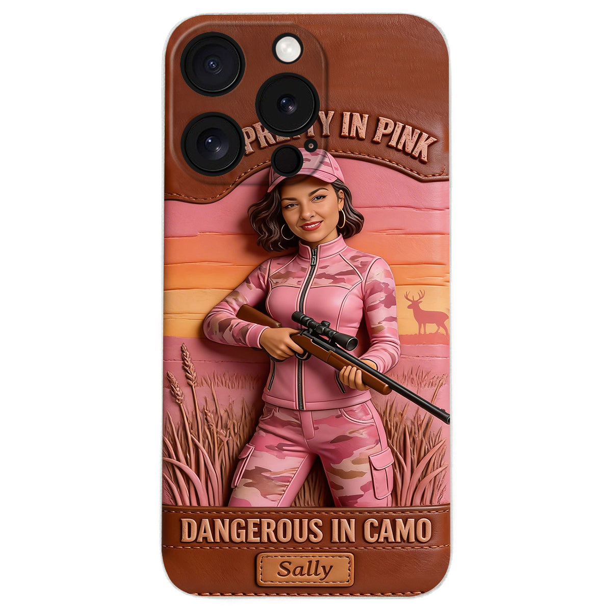 Custom Any Photo Dangerous In Camo - Personalized Hunting Leather Phone Case