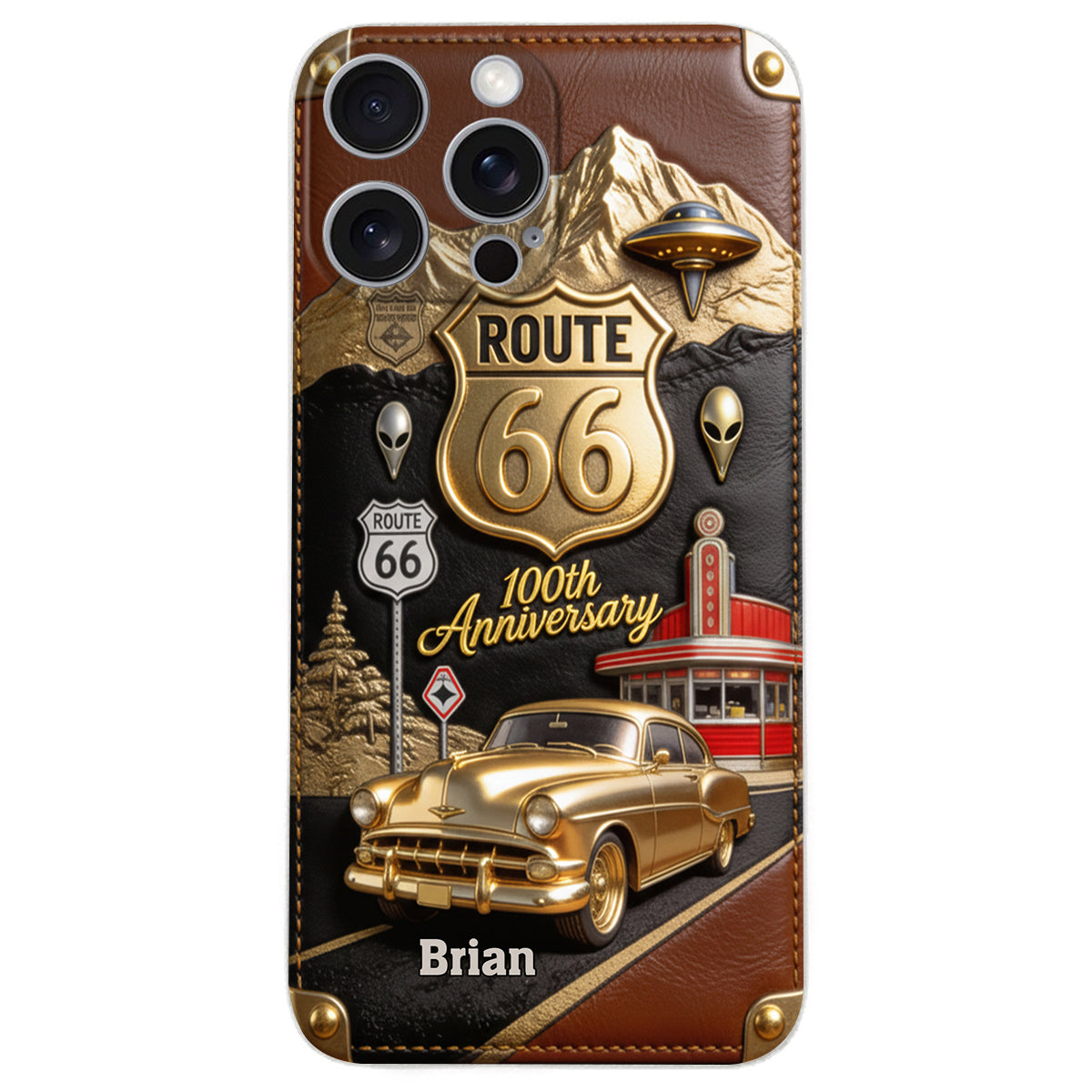 Route 66 100th Anniversary - Personalized Car Lover Leather Phone Case
