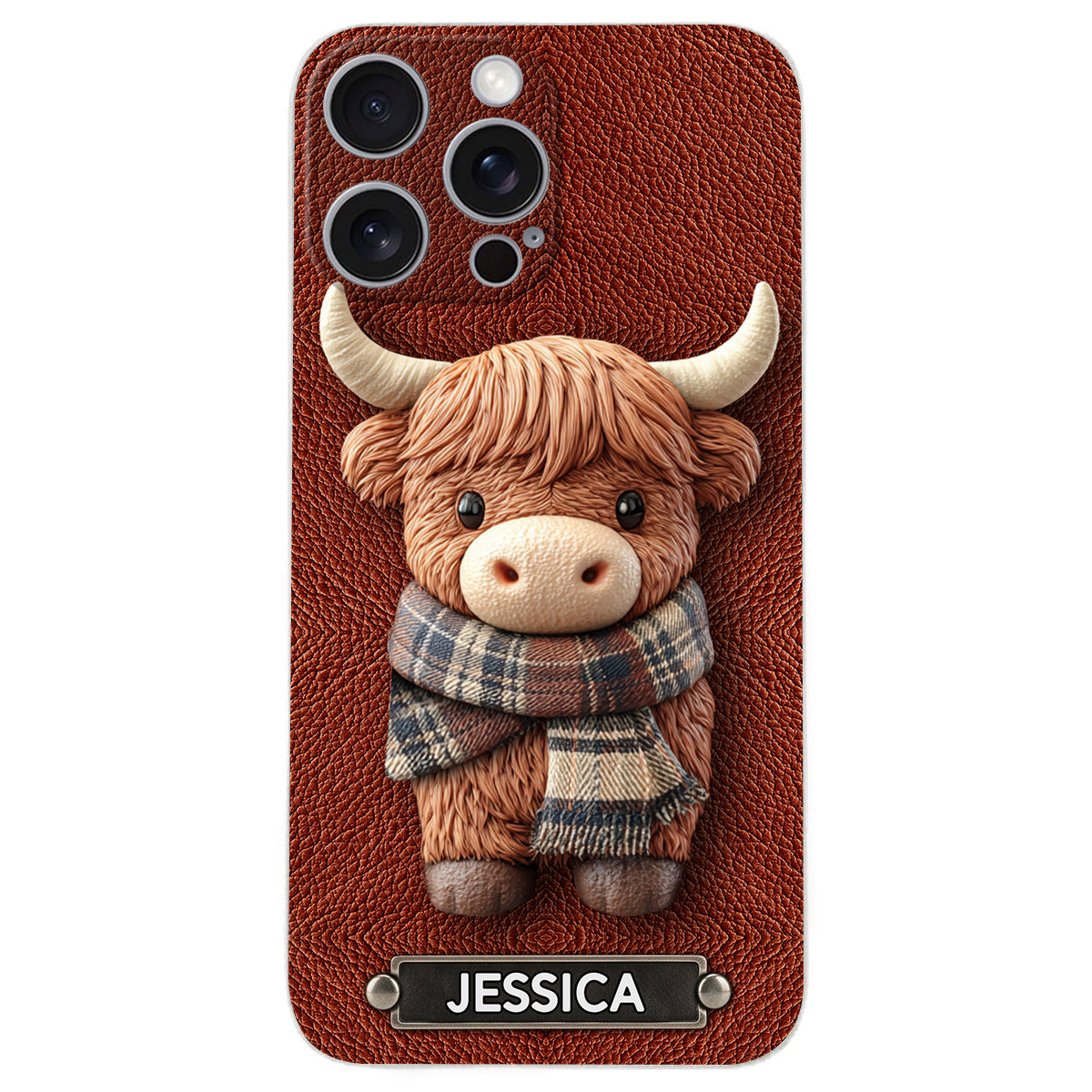Adorable Highland Cow - Personalized Highland Cow Leather Phone Case