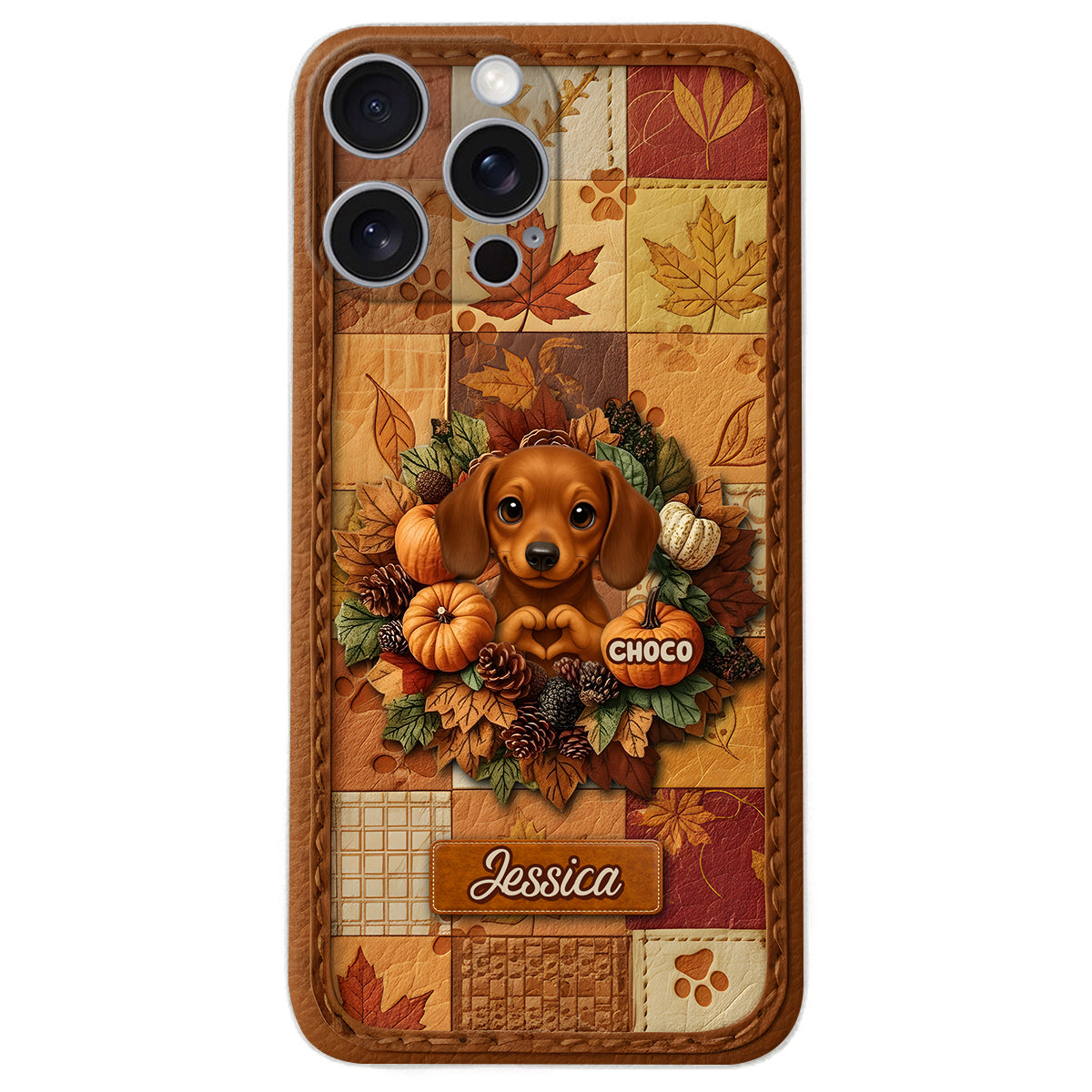 Welcome Fall - Personalized Dog Leather Phone Case