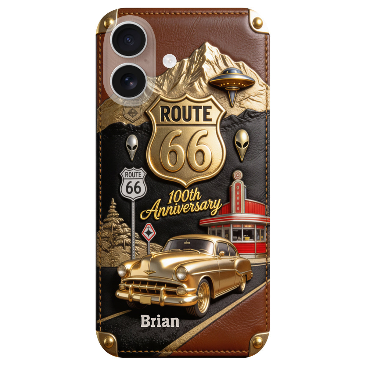 Route 66 100th Anniversary - Personalized Car Lover Leather Phone Case