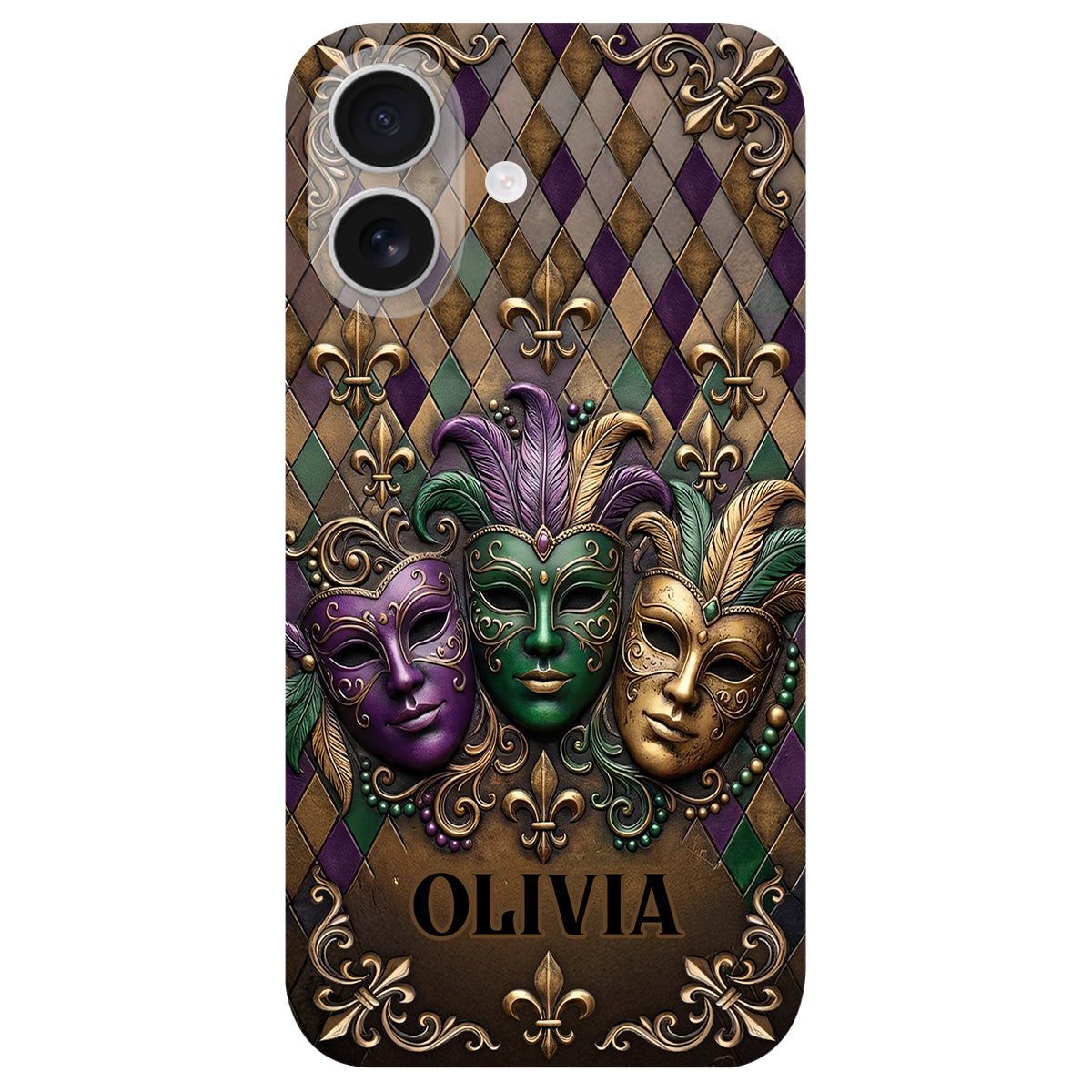 Mardi Gras Fleur de Lis - Personalized Mardi Gras Leather Phone Case