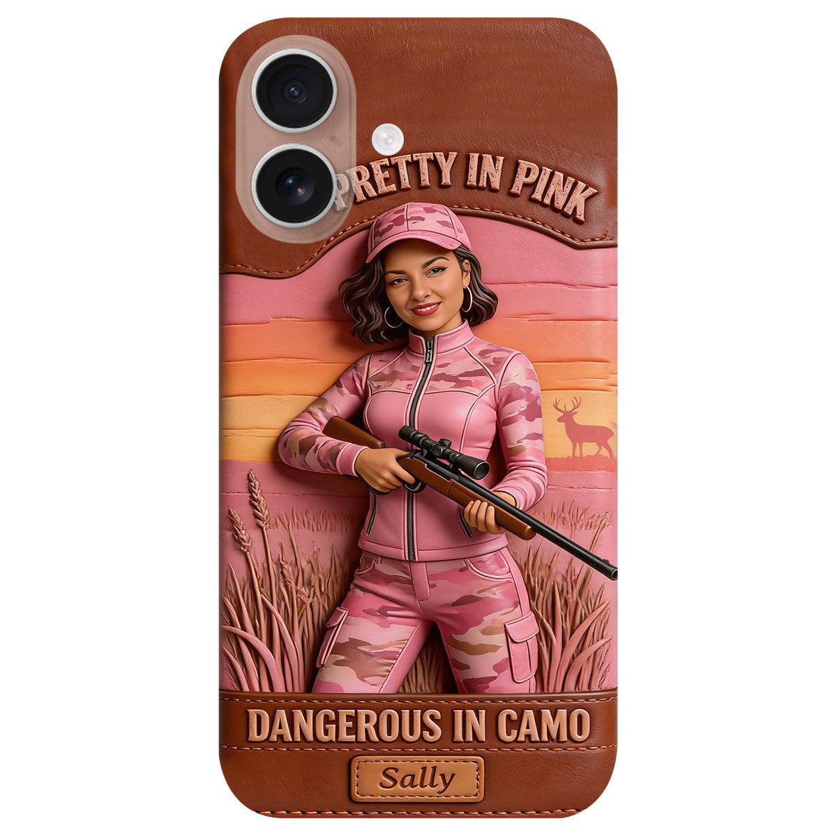 Custom Any Photo Dangerous In Camo - Personalized Hunting Leather Phone Case