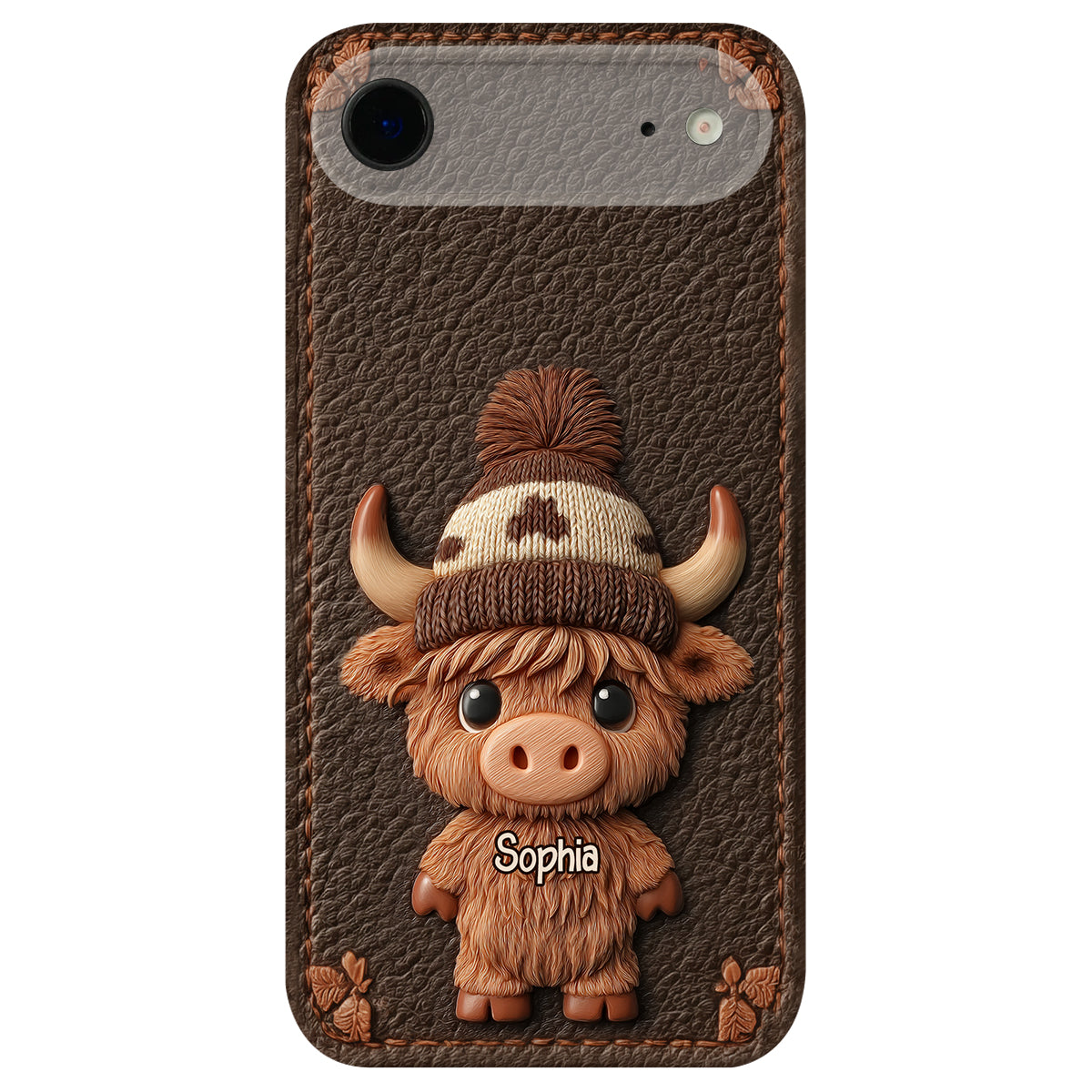 Love Highland Cows - Personalized Highland Cow Leather Phone Case