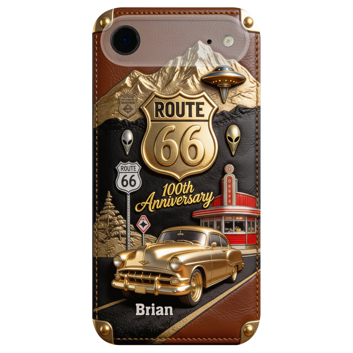 Route 66 100th Anniversary - Personalized Car Lover Leather Phone Case
