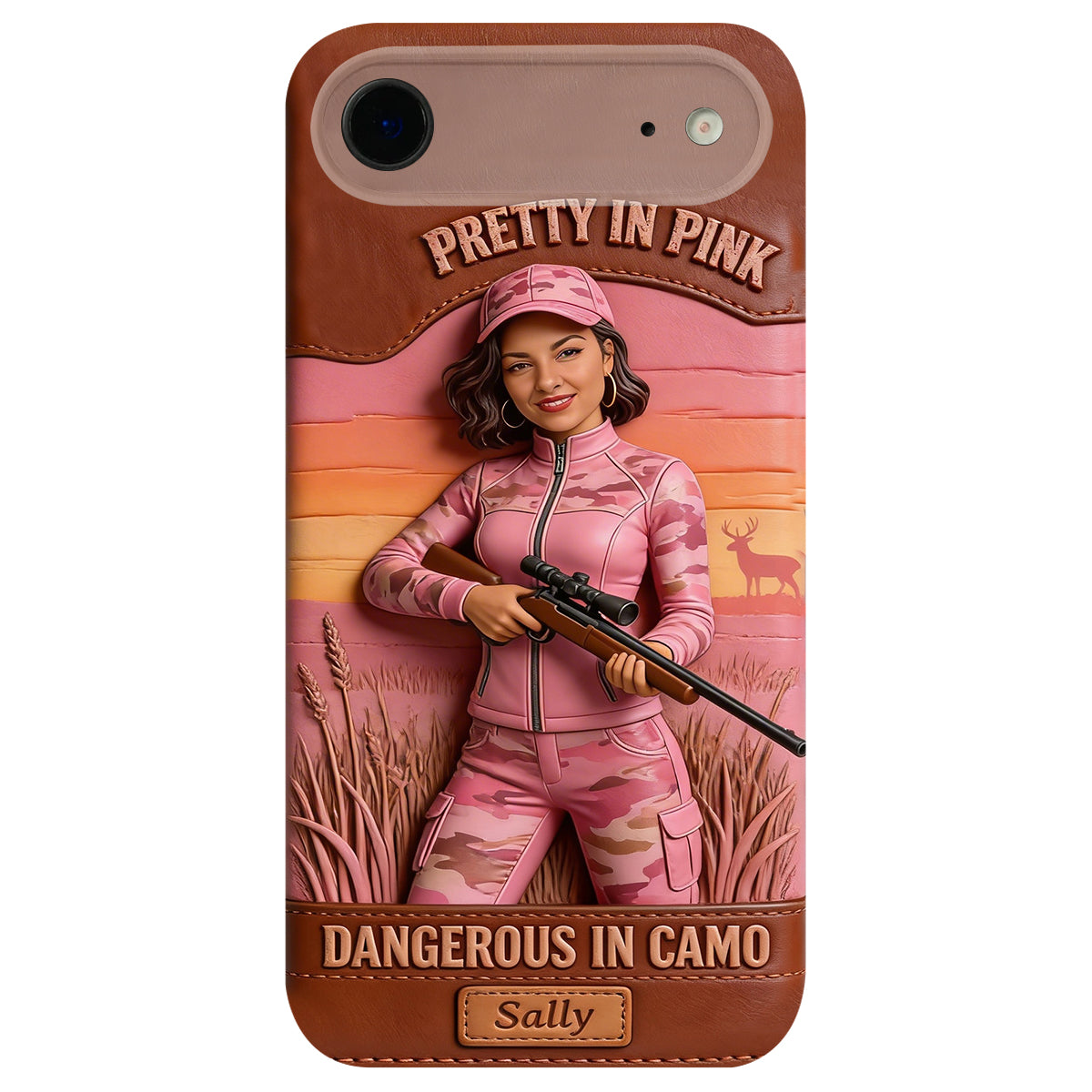 Custom Any Photo Dangerous In Camo - Personalized Hunting Leather Phone Case