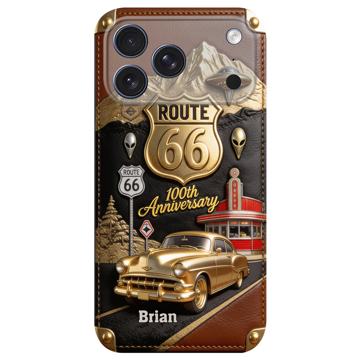 Route 66 100th Anniversary - Personalized Car Lover Leather Phone Case