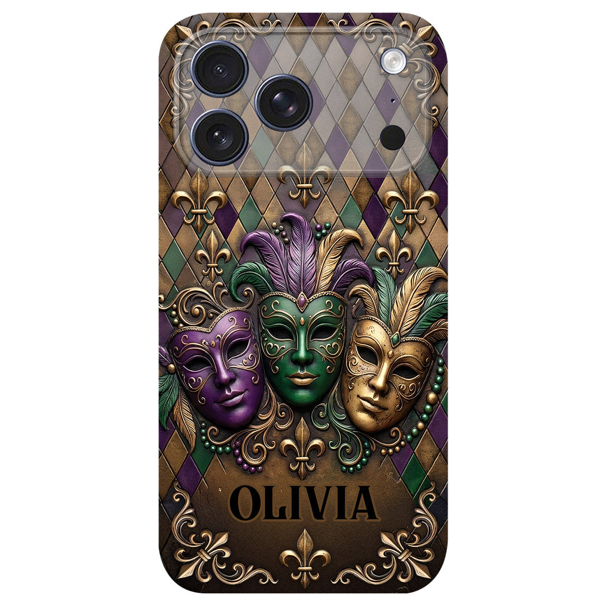 Mardi Gras Fleur de Lis - Personalized Mardi Gras Leather Phone Case