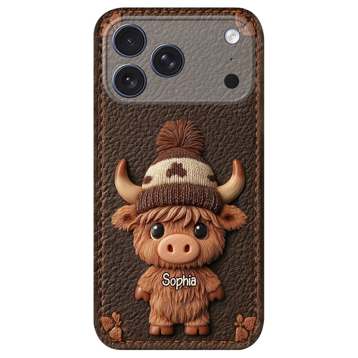 Love Highland Cows - Personalized Highland Cow Leather Phone Case