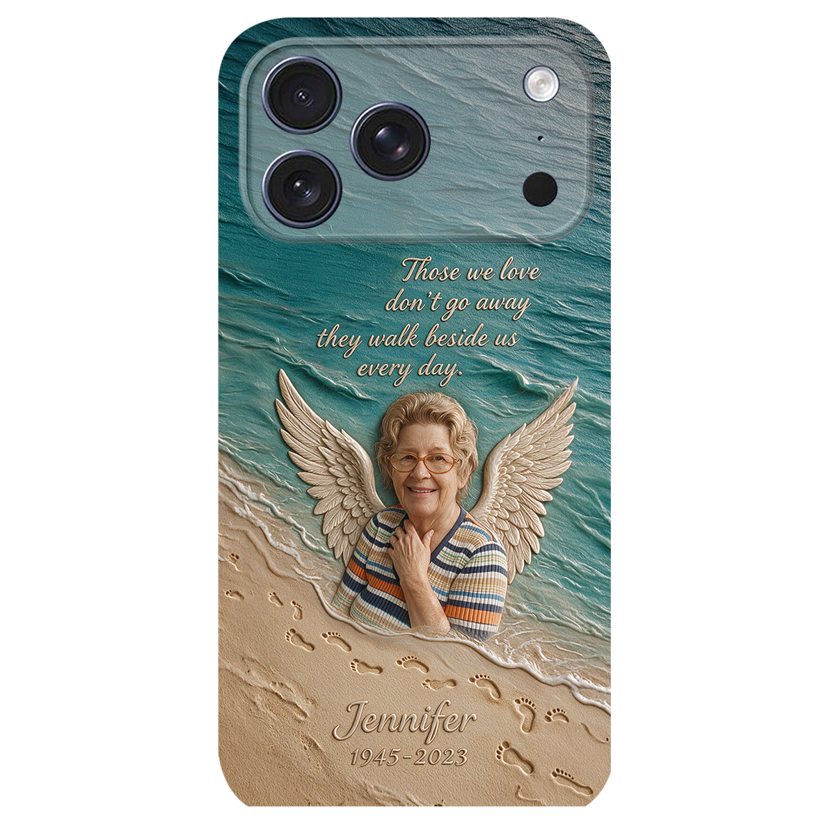 They Walk Beside Us - Personalized Memorial 3D Embossed Leather Phone Case