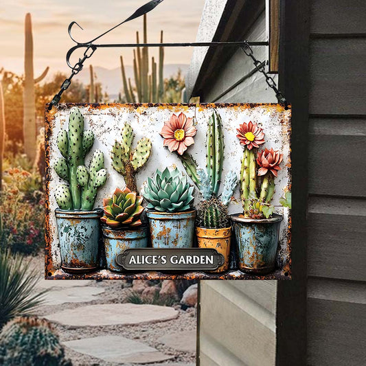 My Garden - Personalized Cactus Rectangle Metal Sign