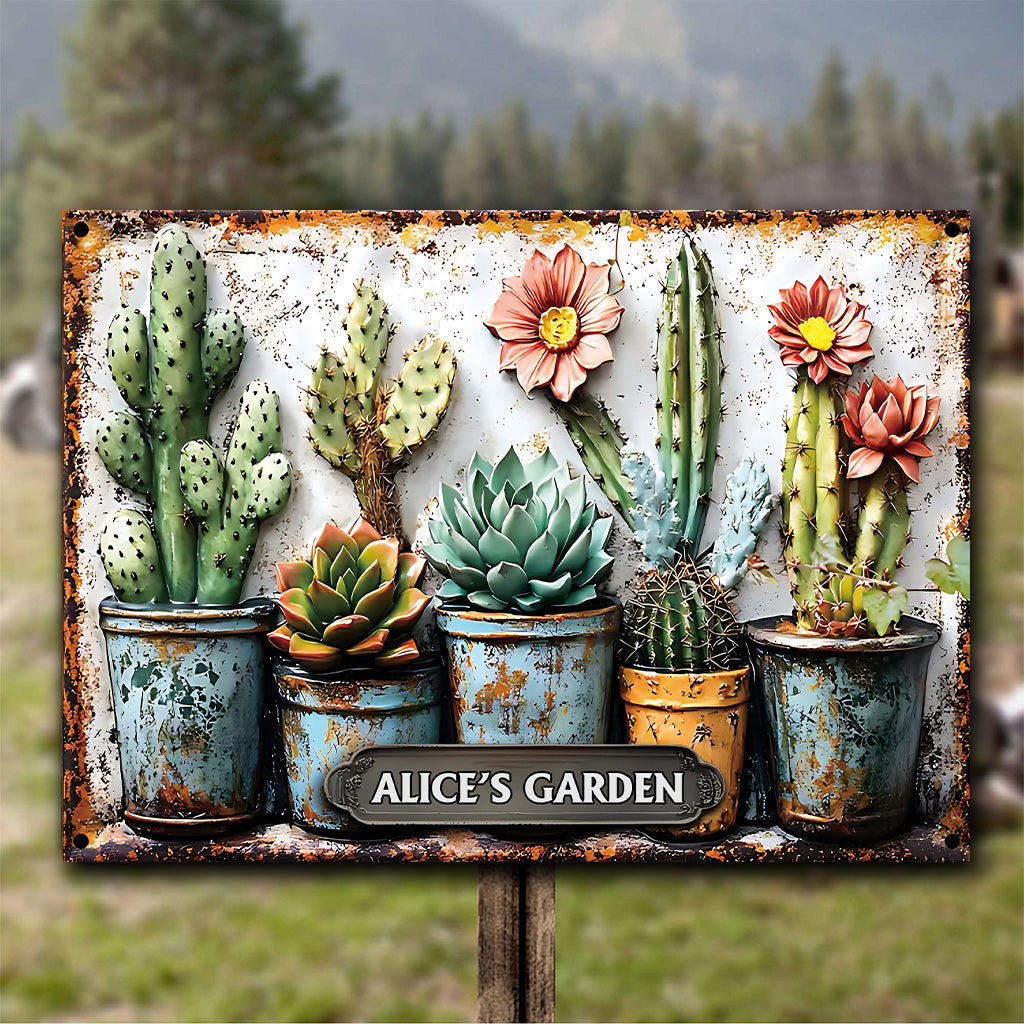 My Garden - Personalized Cactus Rectangle Metal Sign