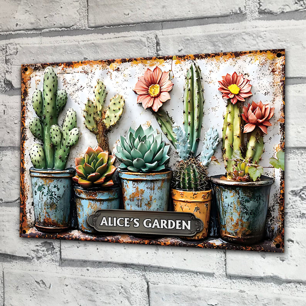 My Garden - Personalized Cactus Rectangle Metal Sign