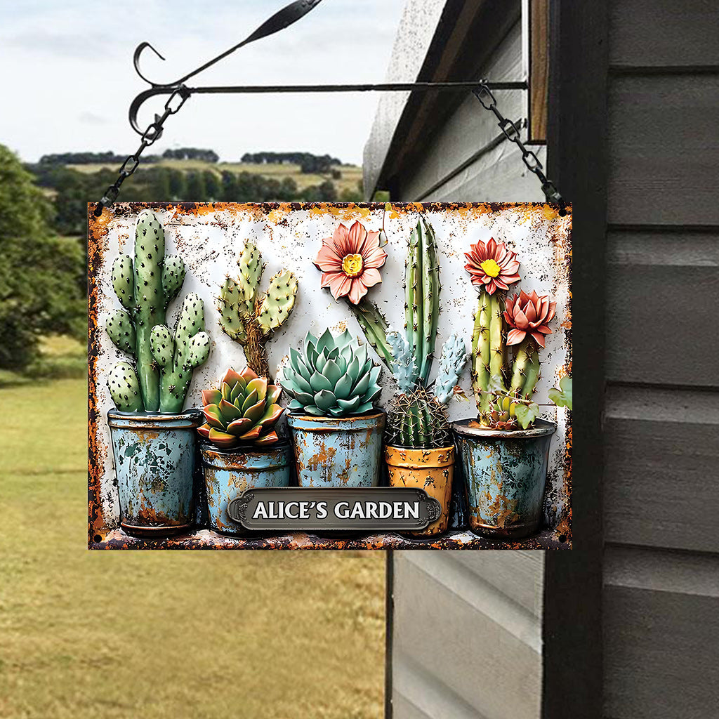 My Garden - Personalized Cactus Rectangle Metal Sign