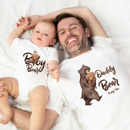 Papa Bear Baby Bear - Personalized Father T-shirt And Baby Onesie
