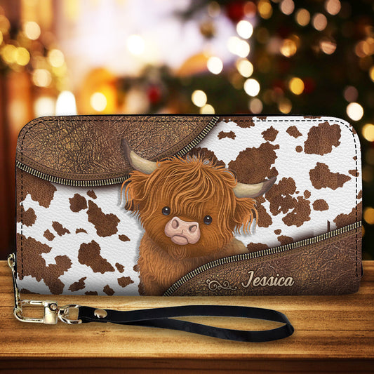 Just A Girl Who Loves Highland Cow - Personalized Leather Long Wallet