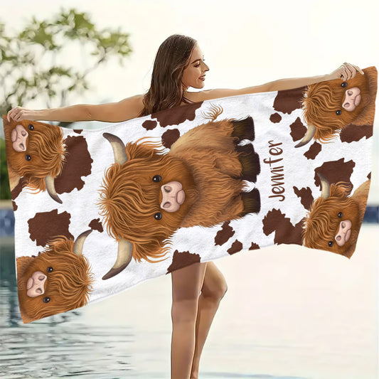 Just A Girl Who Loves Highland Cows - Personalized Quick-dry Beach Towel/ Bath Towel