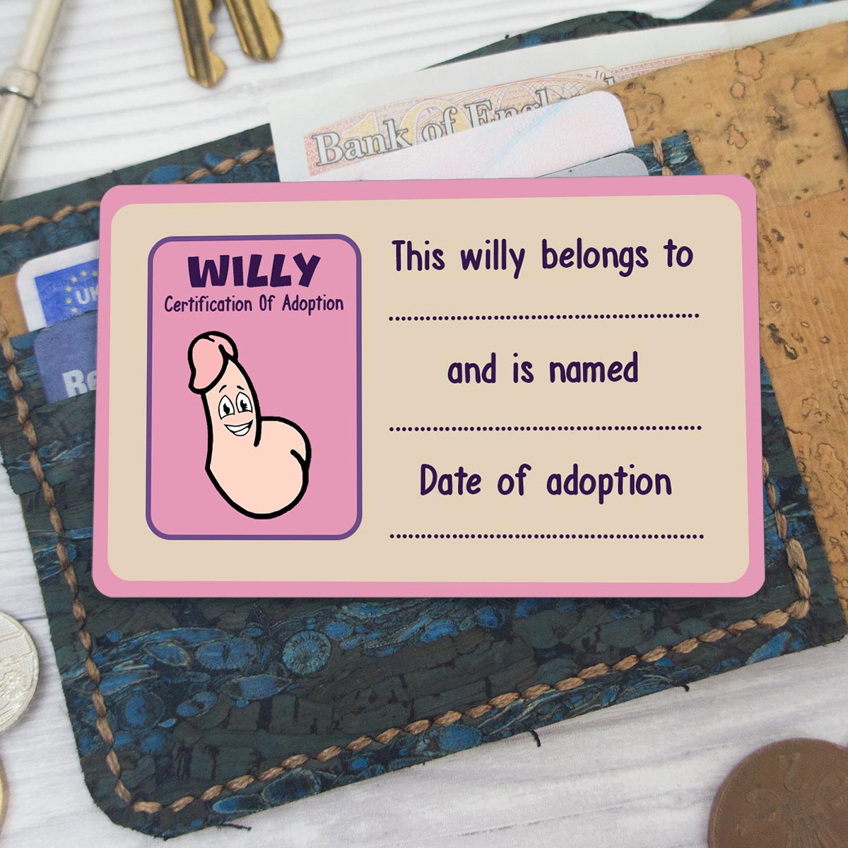 Willy Certification Of Adoption - Personalized Couple Wallet Insert Card