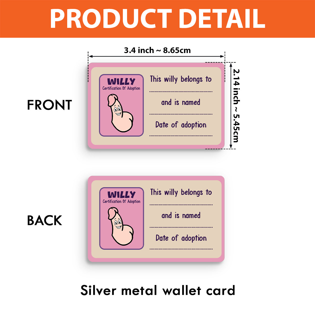 Willy Certification Of Adoption - Personalized Couple Wallet Insert Card