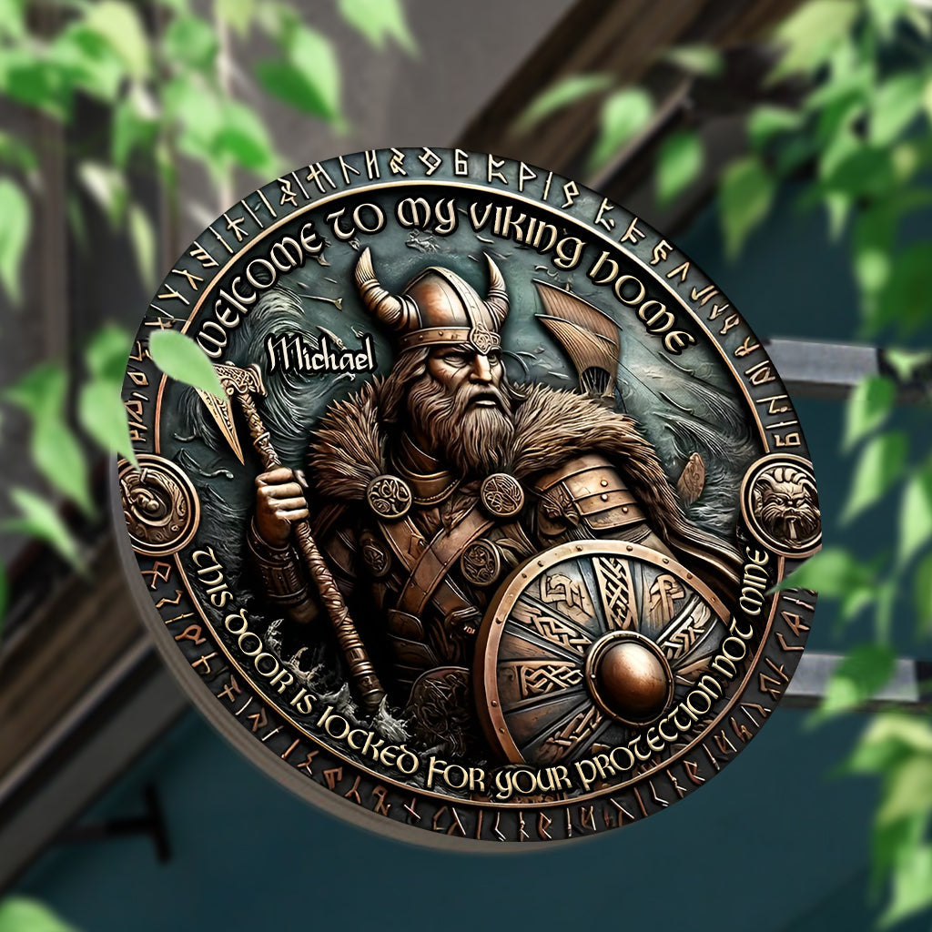 This Door Is Locked For Your Protection Not Mine - Personalized Viking Round Metal Sign