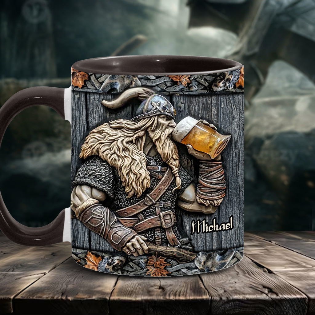 Viking Drinking Beer - Personalized Viking Accent Mug
