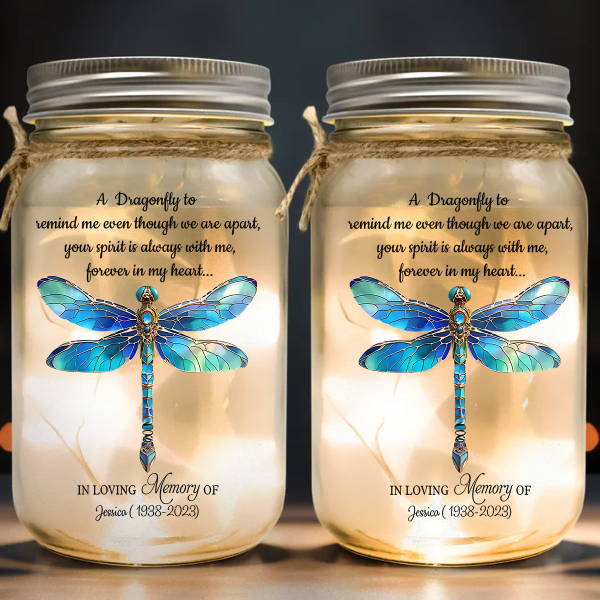 A Dragonfly To Remind Me Of You - Personalized Memorial Mason Jar Light