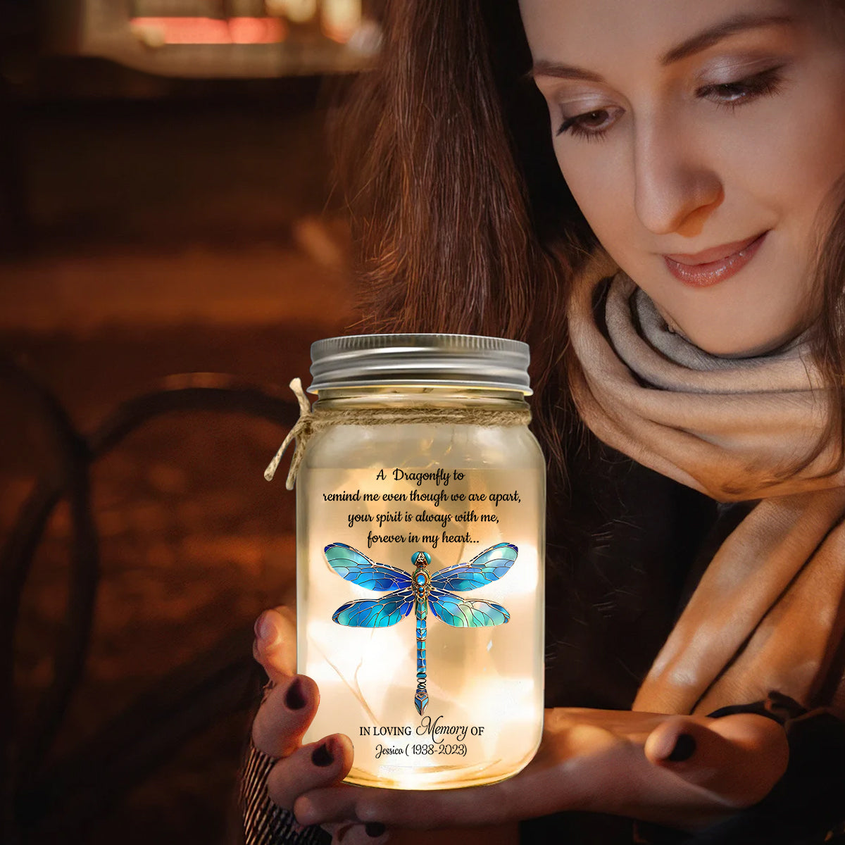 A Dragonfly To Remind Me Of You - Personalized Memorial Mason Jar Light