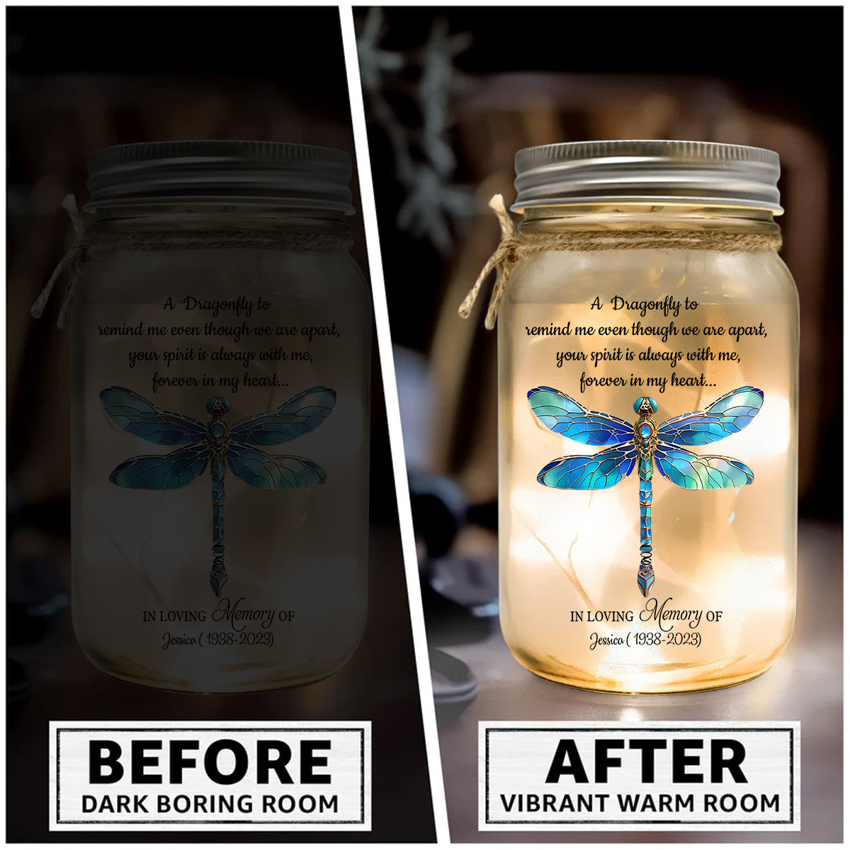 A Dragonfly To Remind Me Of You - Personalized Memorial Mason Jar Light