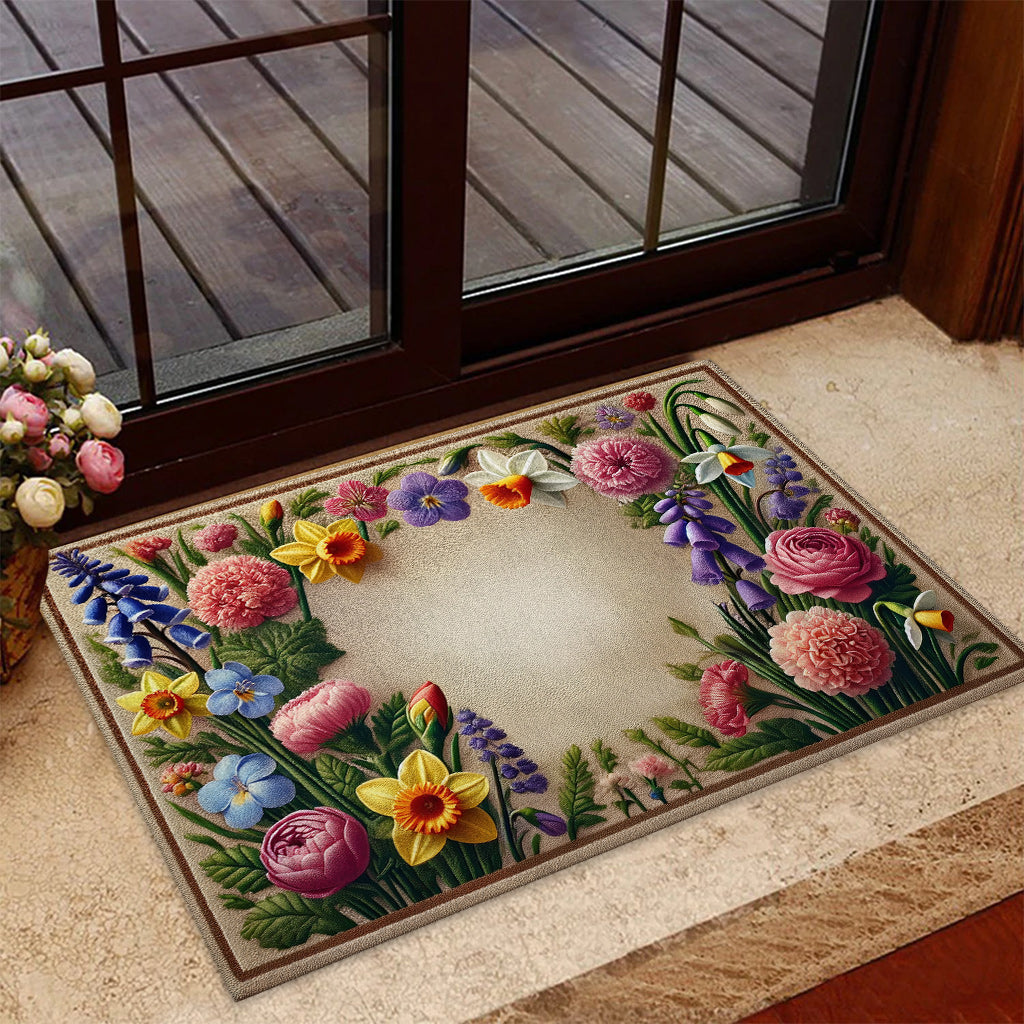 Beautiful Flowers Garden With Bee, Butterfly, Hummingbird & Dragonfly - Personalized Gardening Doormat