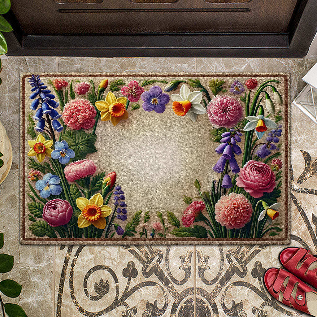 Beautiful Flowers Garden With Bee, Butterfly, Hummingbird & Dragonfly - Personalized Gardening Doormat